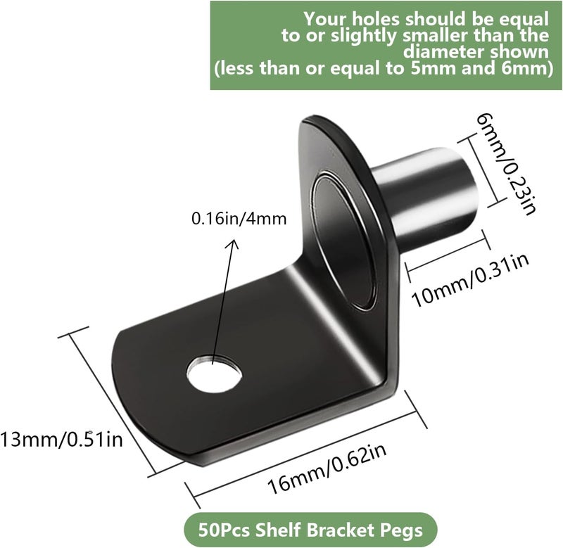 NORACLAN Black-50pcs Plated Steel L-Shelf Support Pegs, 1/4" L-Shaped Bracket Style Cabinet Shelf Support Pegs with Rubber Sleeve, for Kitchens Support & Shelves - Image 2